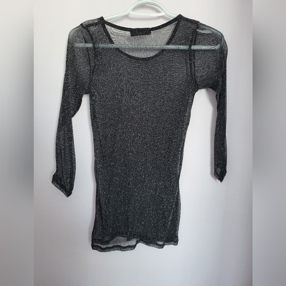 Reitmans Black Glitter Mesh Top sz XS